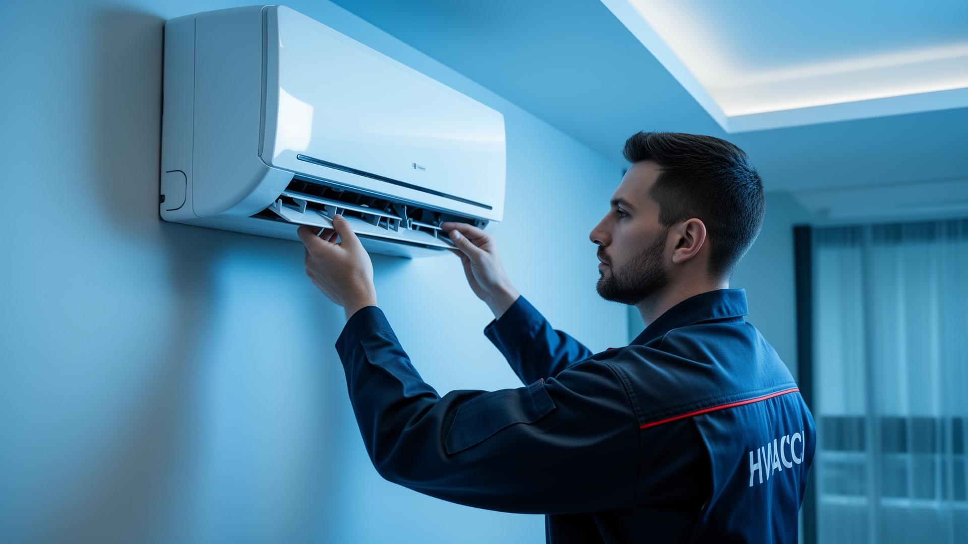 Técnico de E2M Service instalando aire acondicionado